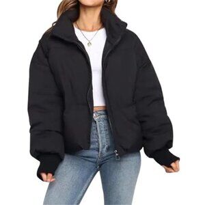 Womens Cropped Puffer Jacket Short Quilted Winter Coat Warm Zip Up Puffer Coat
